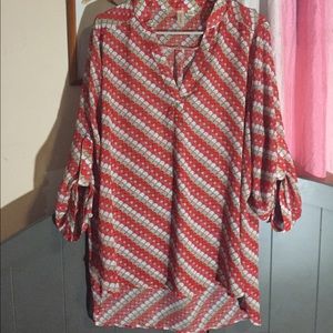 Tacera Red/Coral circle patterned blouse